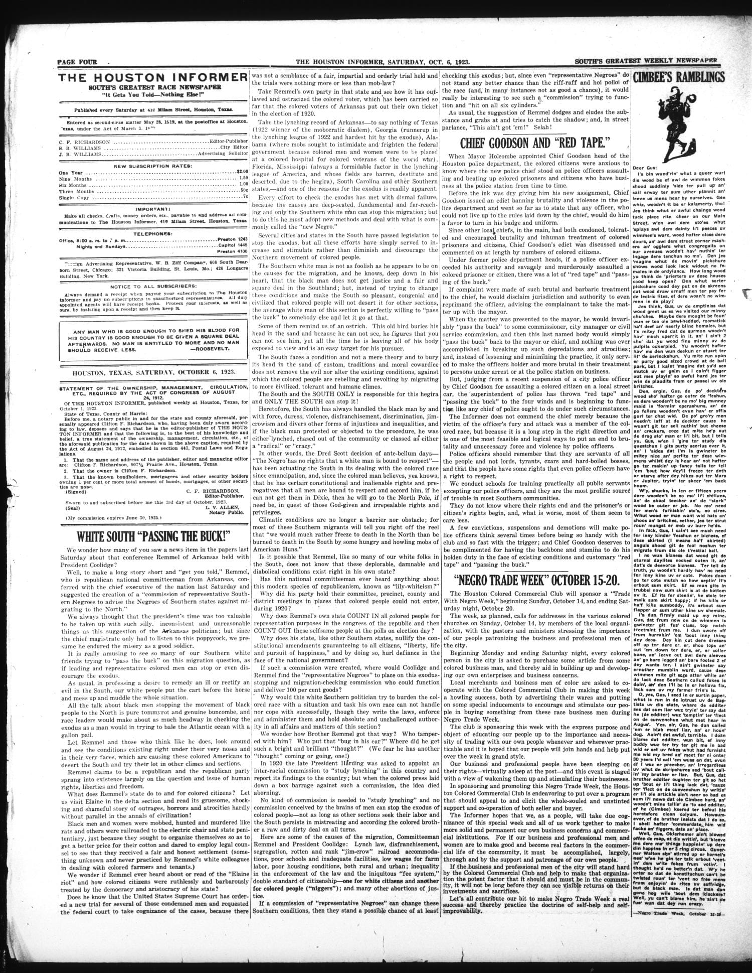 122 White South Passing the Buck- 1923