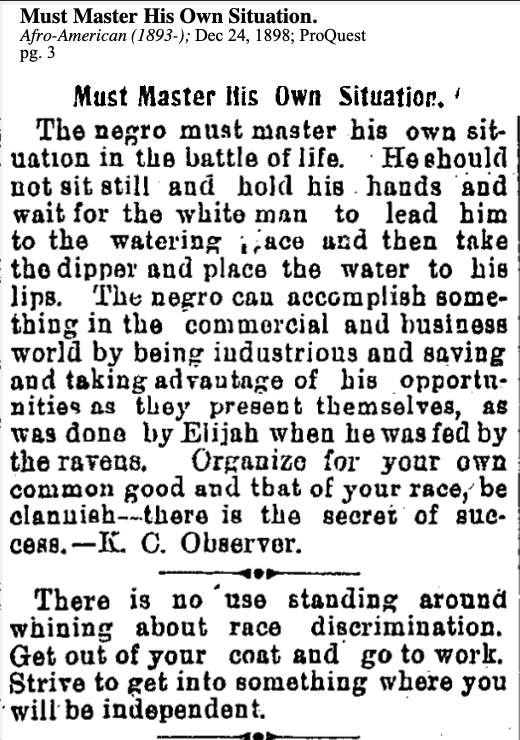 Must Master His Own Situation, 1898